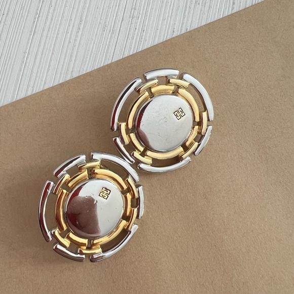 Vintage Givenchy Gold and Silver Clip-On Earrings